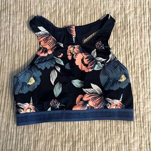 Roxy swim top. Navy floral. High neck